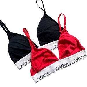 Calvin Klein Modern Cotton 2-Pack Triangle Bralette Red Black Small Logo